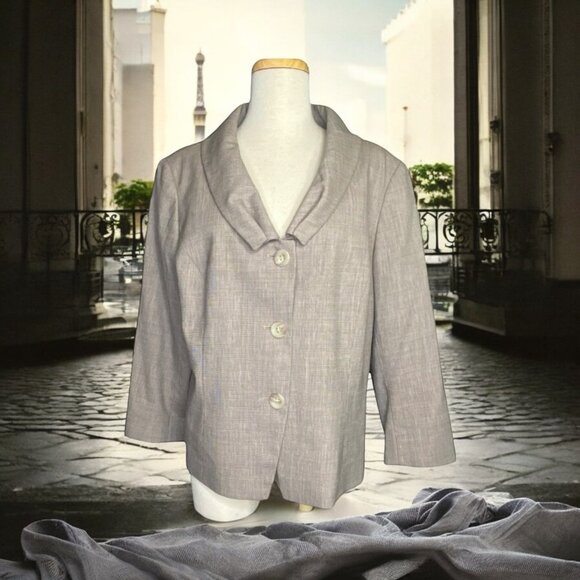 Lafayette 148 New York Womens Blazer Jacket Size 16 Virgin Wool Blend Beige - Picture 2 of 9